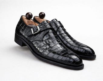 Men’s Black Leather Monk Strap Shoes – Handmade Luxury Formal & Party Wear