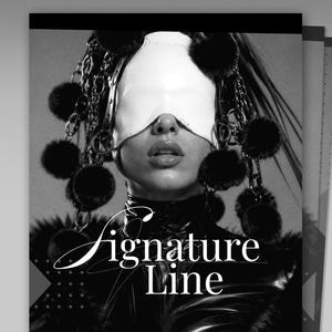 Peut inclure: Modèle de triptyque Instagram en noir et blanc avec le texte "Instagram Triptych Template" et "3 Connected Slides". L'image présente une personne portant un bandeau blanc et des accessoires noirs, avec les mots "Signature Line" en écriture cursive.
