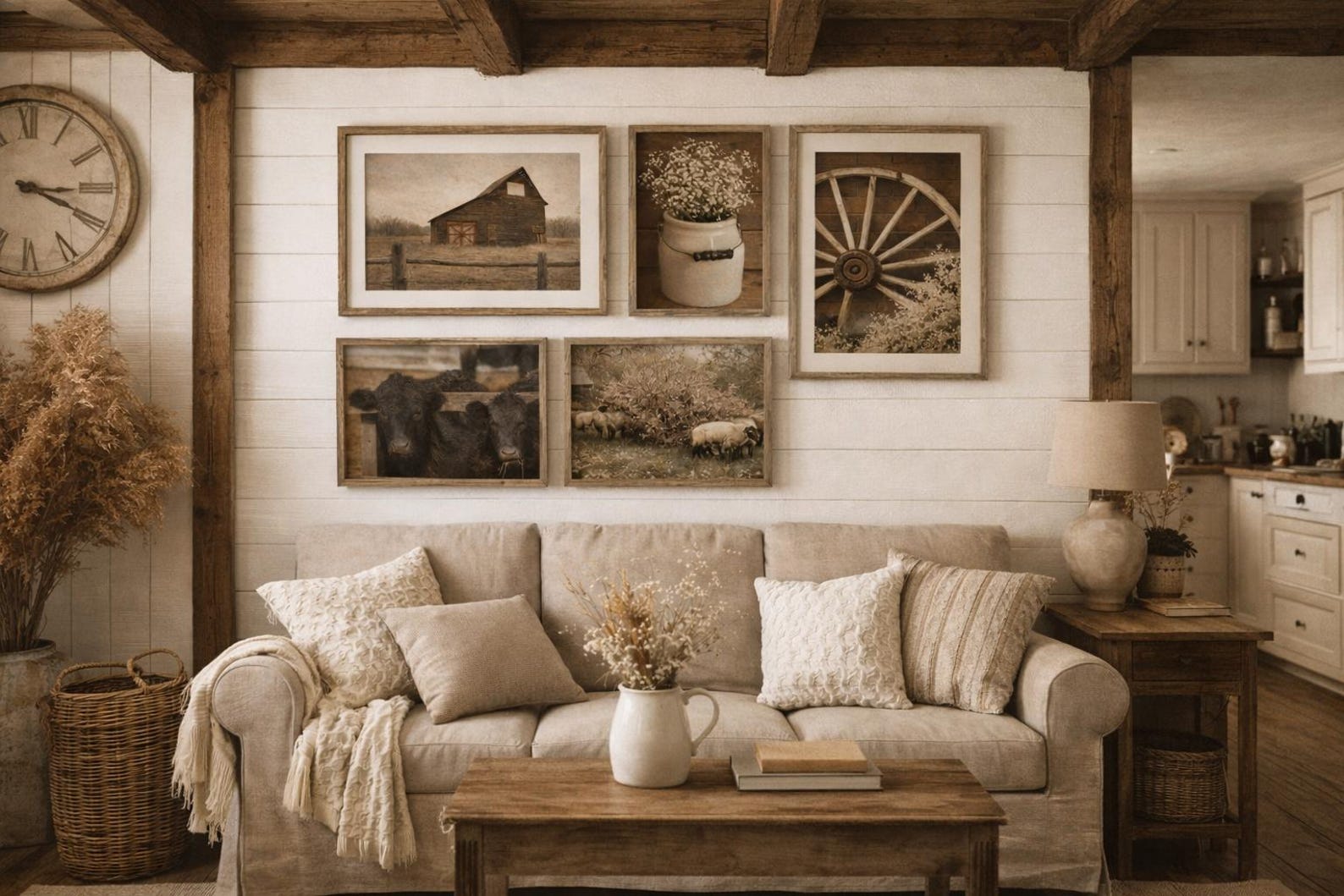 Rustic Farmhouse Wall Art Set, Neutral Country Home Decor, Vintage Barn ...