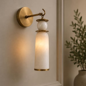 Handmade Alabaster Brass Wall Sconce – Modern Vanity Light Fixture
