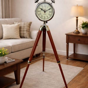 Modern Industrial Tripod Floor Clock – Stylish Decorative Timepiece