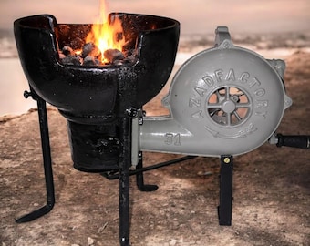 Horno de forja de carbón de herrero de alta resistencia con soplador manual y manija de control de pedal. Herramientas de forja.
