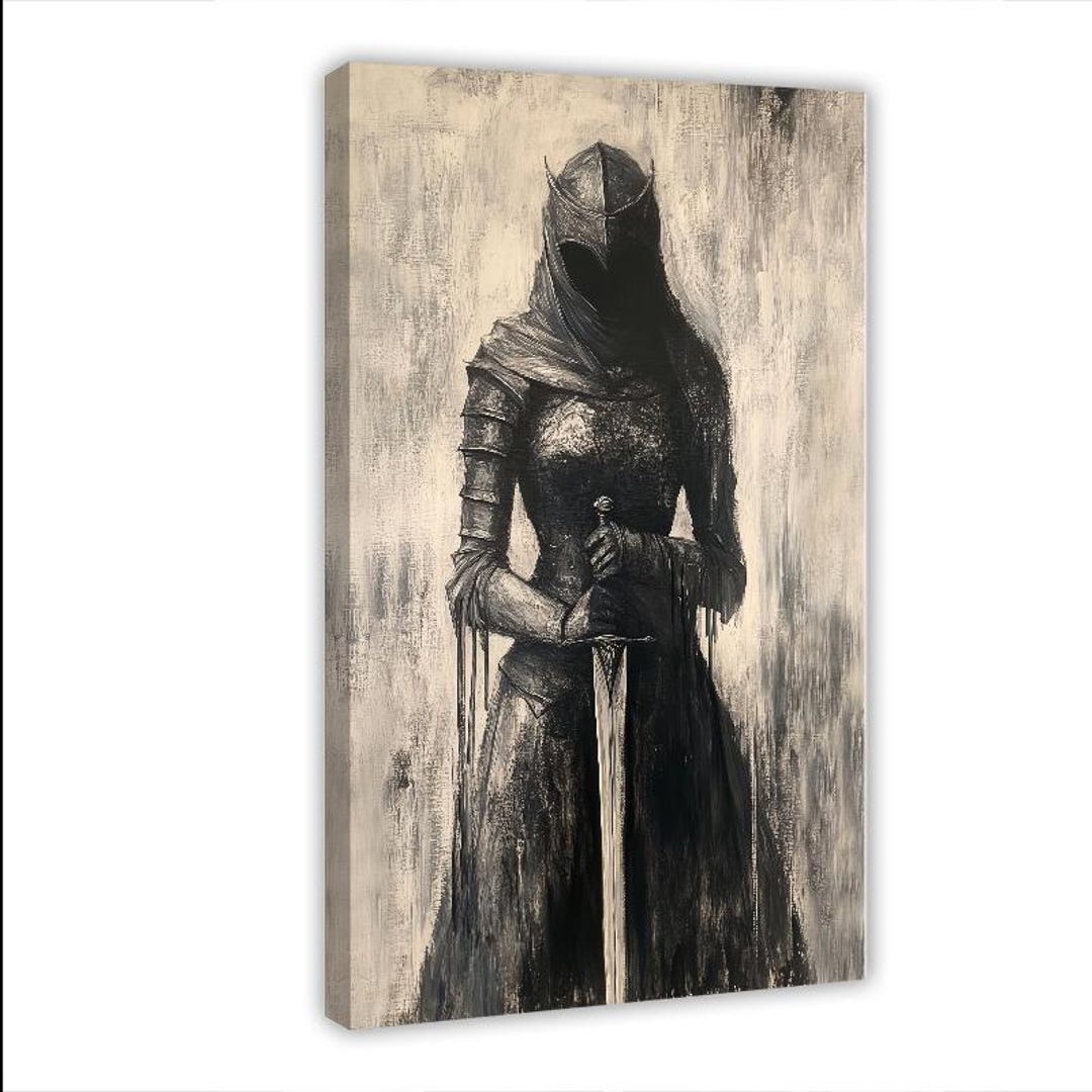 Female Knight Dark Fantasy Art, Medieval Warrior Canvas Print, Gothic ...