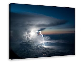 Impression de photographie aérienne orage dramatique nuageux, impression de photographie aérienne, art mural ciel nocturne