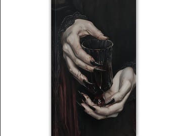 ゴシック・ヴァンパイアの手アートプリント、ダークファンタジーの血のカップポスター、ゴシックホラーの壁飾り
