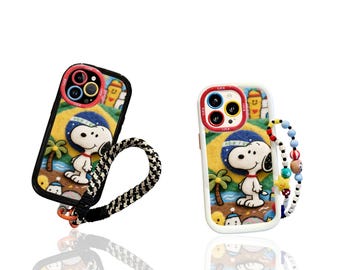 3D Snoopy-telefoonhoesje | Beach Peanuts-cover (polsband optioneel)