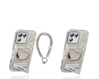 Leuk Hello Kitty-hoesje met glitter | iPhone-hoesje met strass spiegelstandaard