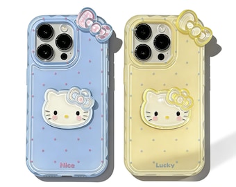 Lucky Hello Kitty iPhone-hoesje | 3D-polkadot strikgreep kawaii schokbestendige hoes