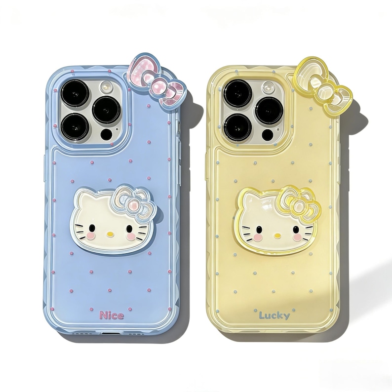 Lucky Hello Kitty iPhone Case | 3D Polka Dot Bow Grip Kawaii Shockproof Cover image 1