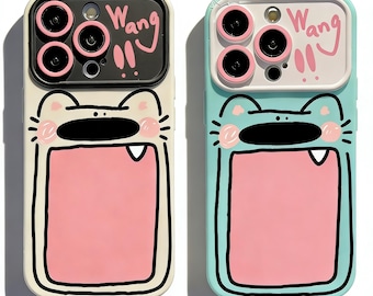 Schattige cartoon hond iPhone-hoesje, grappig puppy-telefoonhoesje, kawaii roze mond siliconenhoes, pastelkleurig esthetisch cadeau voor haar