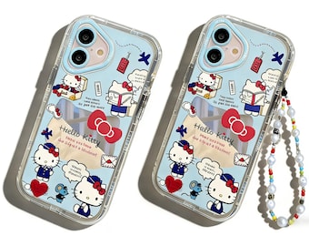 Sanrio Hello Kitty iPhone-hoesje | Reiscollagespiegelhoes met standaard/armband voor cadeau Leuke kawaiistijl