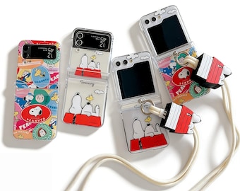 Snoopy Peanuts Samsung Z Flip Case | Clear Acrylic Phone Cover with Lanyard