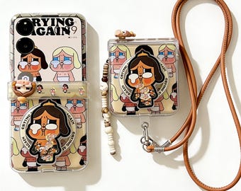 Pop Mart Crybaby Z-flipcase | Crying Again magnetische standaard crossbody draagkoord opvouwbare hoes