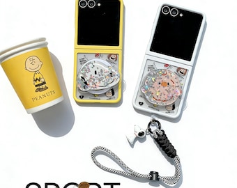 Peanuts Snoopy Z-flipcase | Glitter drijfzand draagkoord 2 kleuren opvouwbare hoes