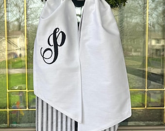 Monogrammed Wreath Sash – Black & White Stripe Layered Door Decor