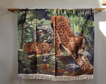 Whispers of the Wild – Lynx Tapestry – Handmade Wall Hanging by Morsi – Nature Inspired Textile Art – One of a Kind