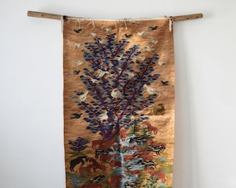Tree of Life Tapestry – Handwoven by Farha (1992) – Natural Wool – Plant Dyed Egyptian Textile – Birds & Animals Wall Hanging (166 × 102) cm