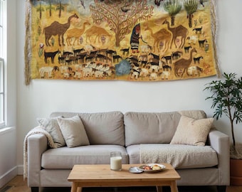 La pastora de las dunas doradas – Tapiz de lana tejido a mano, vintage de 1988, de Fawzi (198 x 0,98 m)