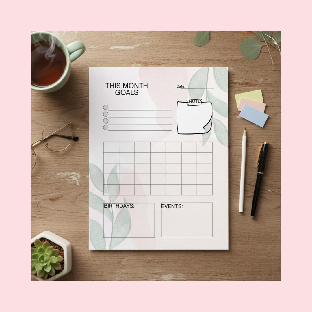 Monthly Planner Printable | Month at a Glance Calendar | Monthly To-do ...