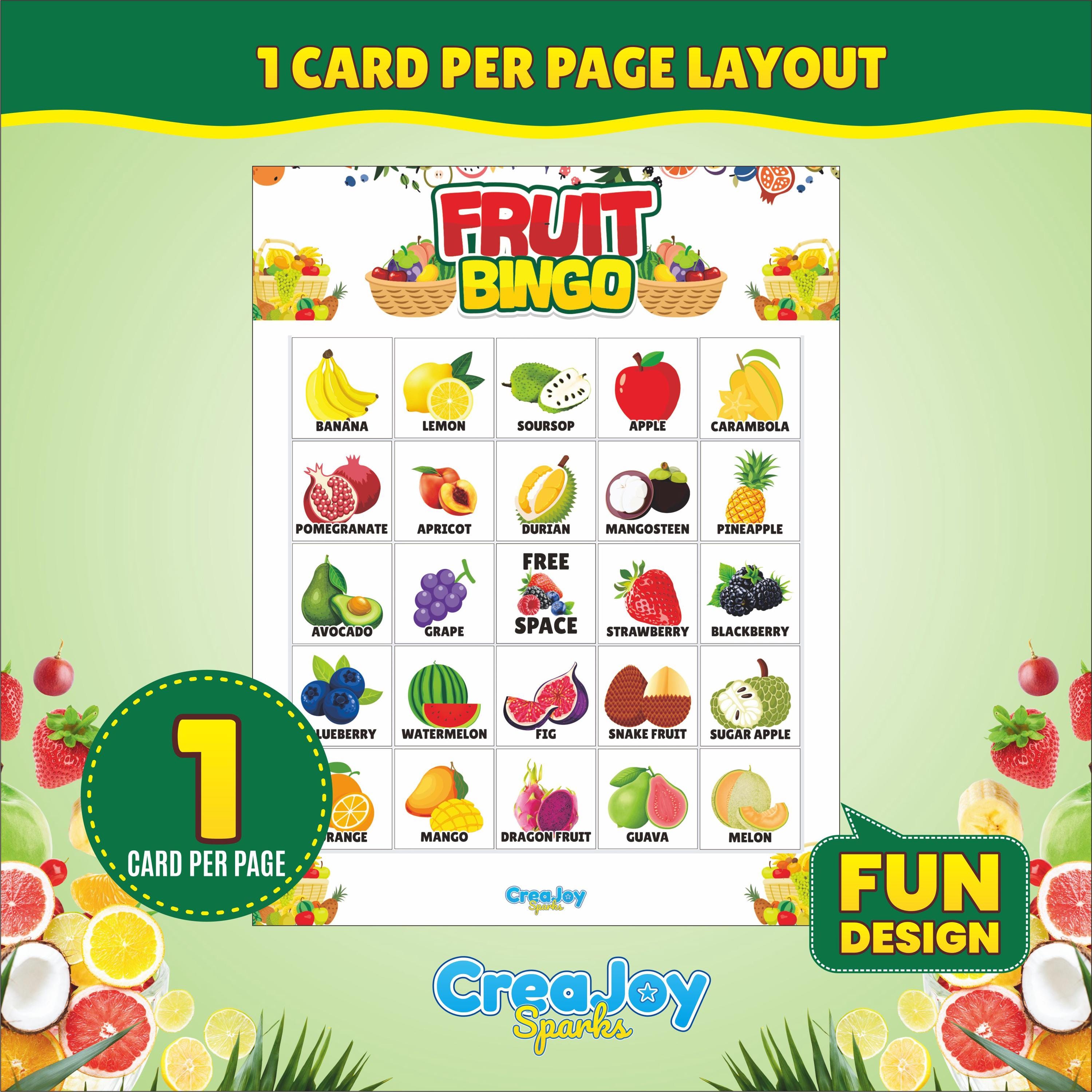 Fruit Bingo Game | 60 Unique Bingo Cards | Fun Party Activity for Kids ...