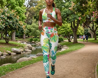 Tropical Hibiscus Leaf Leggings | High Waisted Yoga Leggings