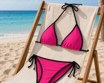 Traje de baño bikini triangular rosa fucsia liso / Traje de baño de dos piezas para mujer