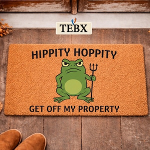 Funny Frog Doormat, Hippity Hoppity Get Off My Property, Natural Coir Welcome Mat