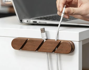 Massief walnotenhouten kabelhouder, bureau-indeling, zelfklevende standaard voor draadbeheer