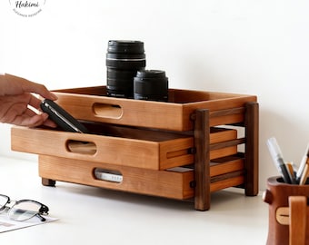 Massivholz Schreibtisch Organizer, Walnuss Kirschbaum 3-Tier-Schreibwaren Aufbewahrung