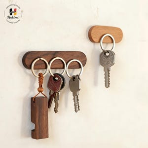 Magnetic Key Holder, Walnut Beech Wood, Minimalist Entryway Organizer, Modern Rack