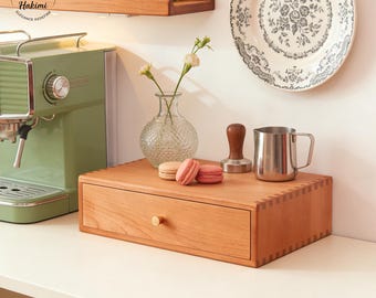 Solider Kirsch Schreibtisch Organizer mit Schublade, Holz Monitor Riser Stand, Home Office Accessoires Lagerung