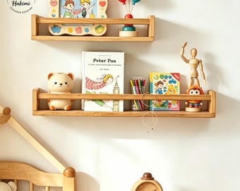 Nursery Bookshelf Wall Mounted,Solid Wood Montessori Floating Shelf for Kids,Toddler Furniture,Gender Neutral