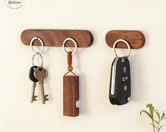 Walnuss-Buchenholz Magnetischer Schlüsselhalter, Minimalistischer Wandhalter, Massivholzregal