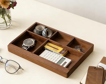 Massives Nussbaum Valet Tablett, Schreibtisch Organizer, Eingangsbereich Catchall Nachttisch Ablage, Vatertagsgeschenk