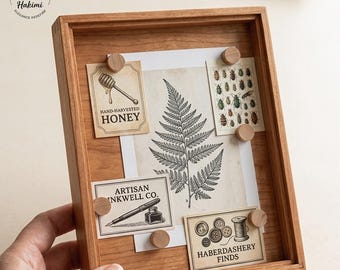 Solid Walnut Magnetic Display Frame, Cherry Wood Travel Memory Board, Desktop Photo Magnet Stand for Memo Picture Trinket Souvenir