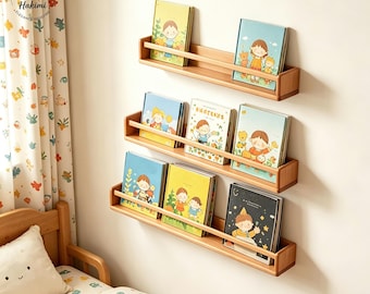 Nursery Bookshelf Wall Mounted,Solid Wood Children's Bookshelves,Montessori Floating Shelf for Kids,Gender Neutral Gift,Toddler Furniture