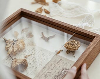 Massiver Walnuss Teak Schattenbox Rahmen, Wandhalterung Bilderrahmen 3D Holz, 1 "Tiefe Specimens Trockenblumen, Andenken, Wohnkultur