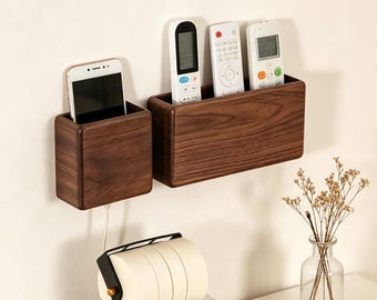Solid Walnut Fernbedienung Halter an der Wand montiert, minimalistisch Holz Organizer