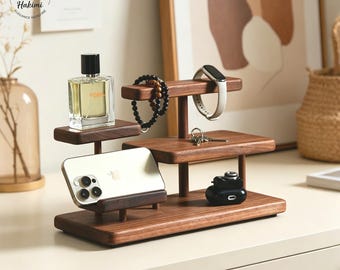 5-Tier-Minimalist-Organizer aus massivem Nussbaum, Schreibtisch-Nachttisch-Zubehörständer