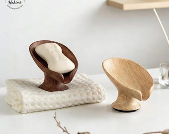 Harz-Seifenschale mit Holzmaserung im selbstentleerenden Wasserfall-Design