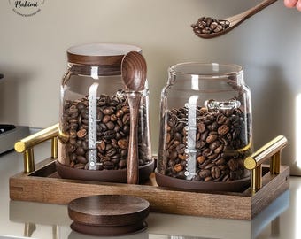 Kaffeekanister mit Walnussdeckel und Schaufel, luftdichtem Glas, Kaffeebohnenaufbewahrung