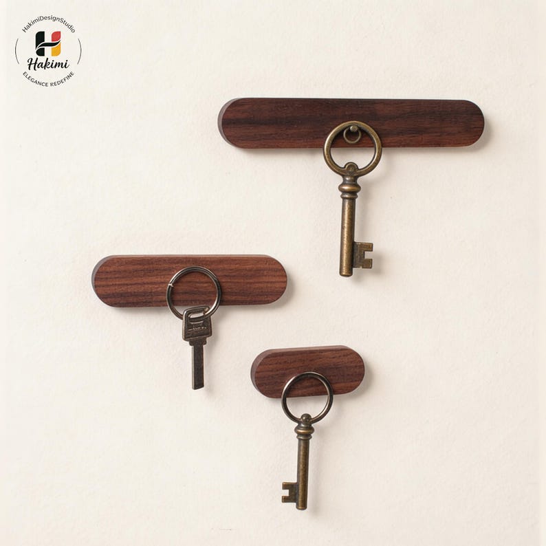 Walnut Key Rack Walnut Beech Wood Magnetic Key Holder Wall Mount, Minimalist Entryway ...