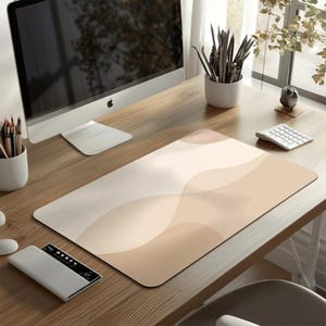 Neutral Abstract Waves Desk Mat | Beige Minimalist Mouse Pad
