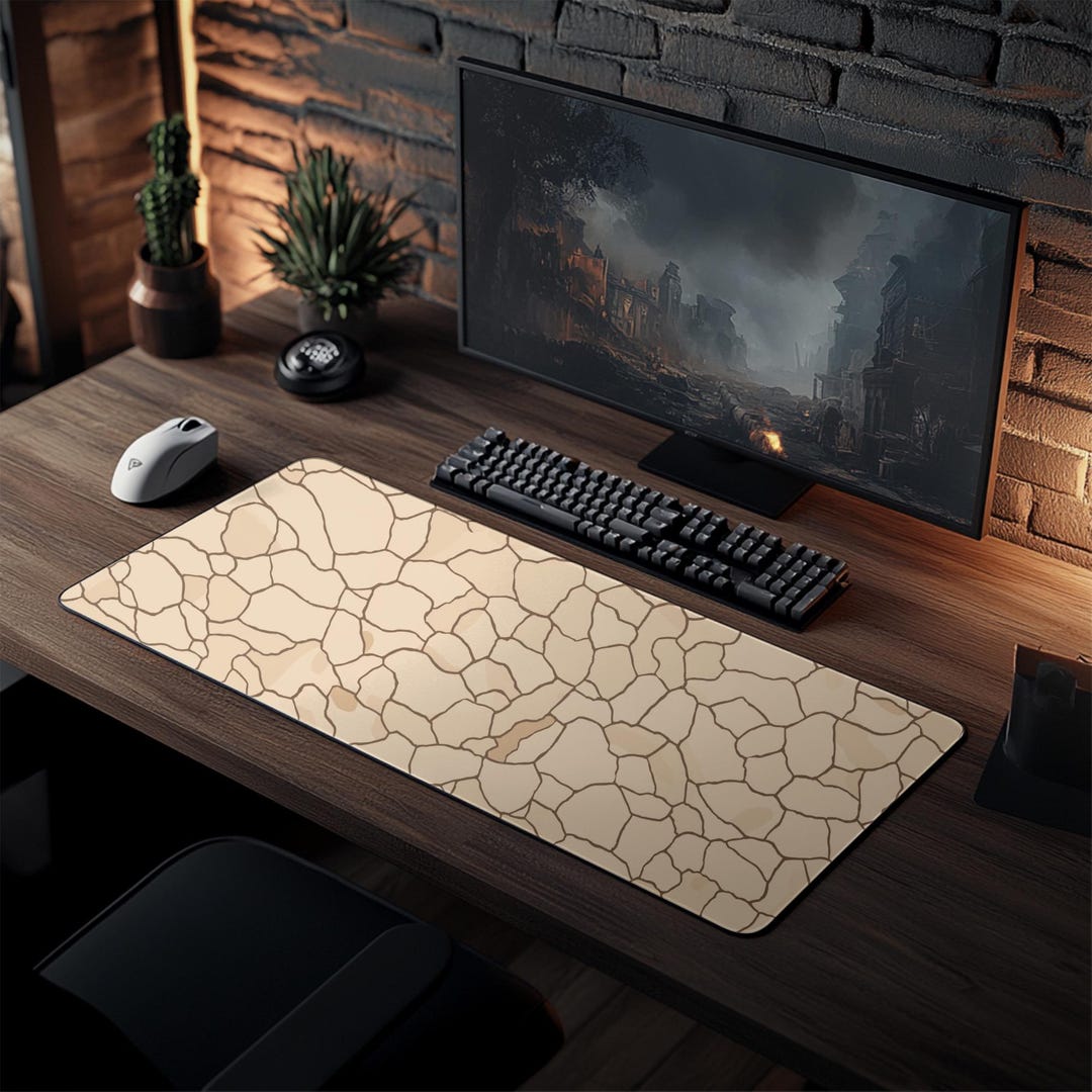 Cozy Cracked Grid Pattern Desk Mat, Beige Taupe Workspace Mat | Modern ...