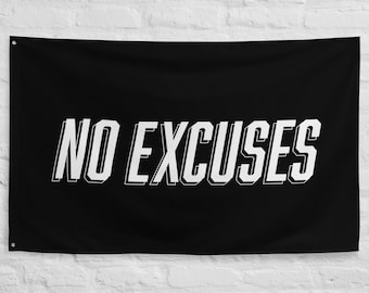 Home Gym Wall Flag – “No Excuses” Training Sign – Garage Banner for Discipline & Consistency