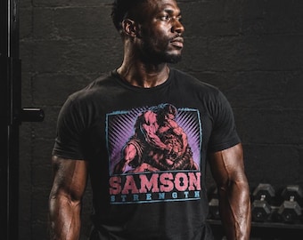 Samson Strength Vintage Gym Shirt, Retro Bodybuilding Graphic Tee, Faith Fitness Apparel