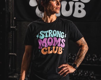 Strong Moms Club Retro Graphic Tee, Comfort Colors Fitness Mama Shirt