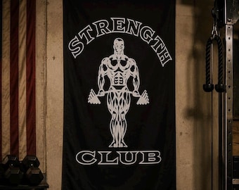 Vintage Bodybuilding Strength Club Gym Flag, Retro Gym