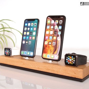 Dual iPhone Dock + Dual Apple Watch Dock, iPhone Charging Station, Dual Dock, iWatch Dock, Handcrafted Quality, Unique Gift, iPhone 11 Pro