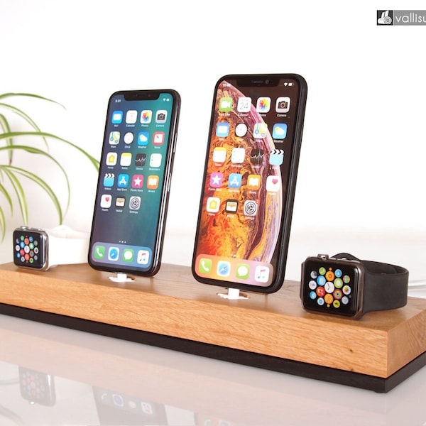 Dual iPhone Dock + Dual Apple Watch Dock, iPhone Ladestation, Dual Dock, iWatch Dock, handgefertigte Qualität, einzigartiges Geschenk, iPhone 11 Pro